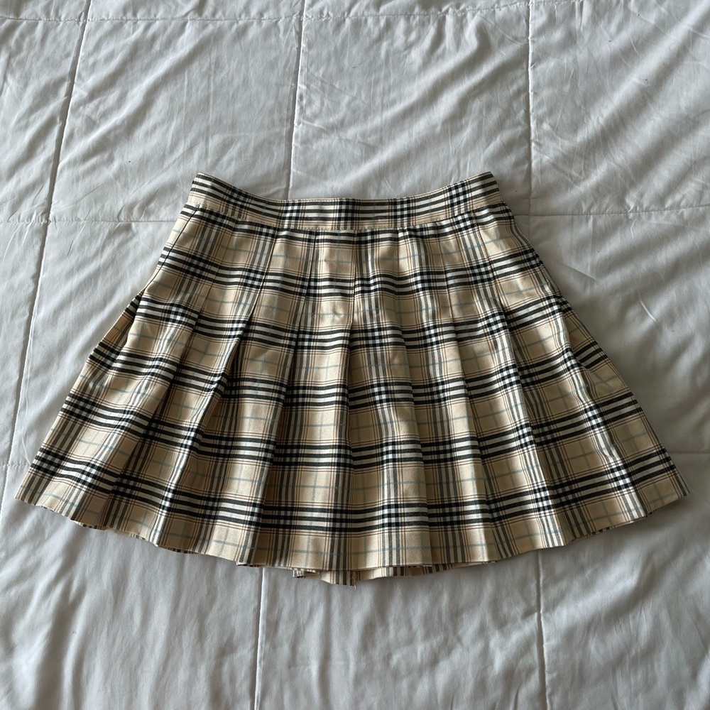 Beige and Black Plaid Skater Skirt